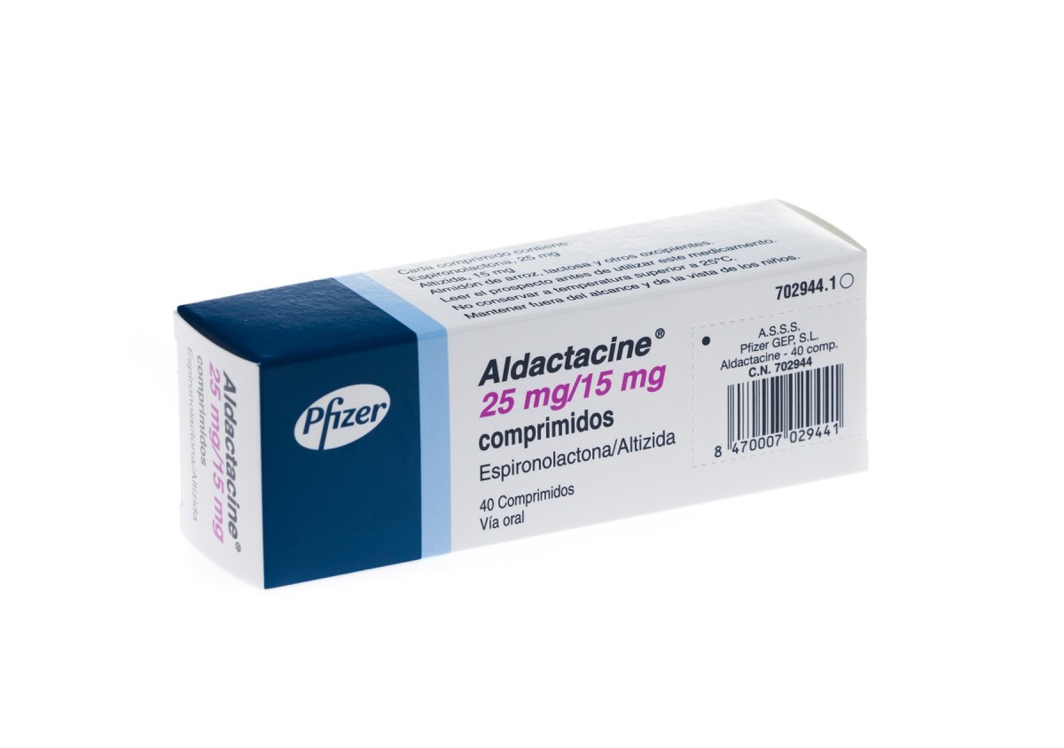 ALDACTACINE 25 mg/15 mg COMPRIMIDOS, 40 comprimidos fotografía del envase.