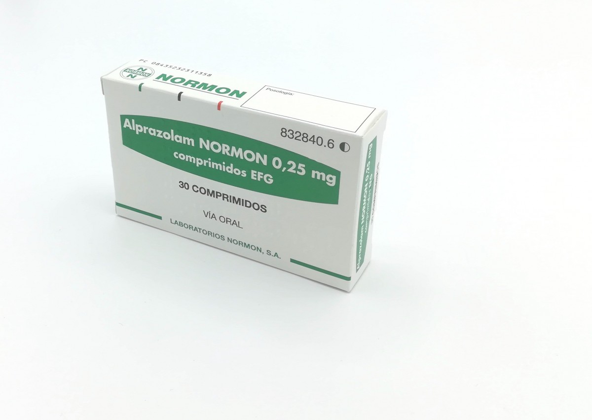 ALPRAZOLAM NORMON 0,25 mg COMPRIMIDOS EFG, 30 comprimidos fotografía del envase.