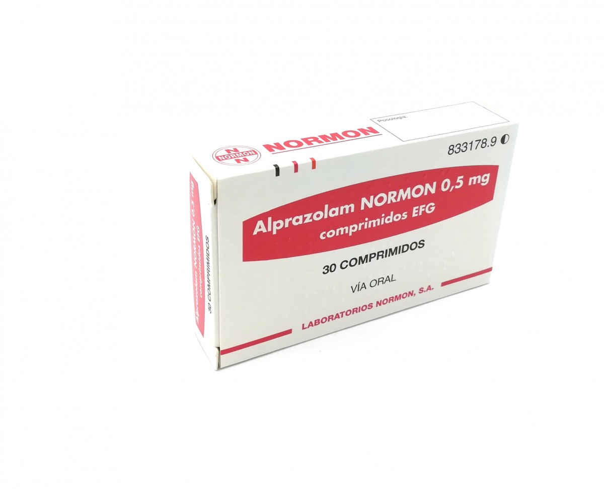 ALPRAZOLAM NORMON 0,5 mg COMPRIMIDOS EFG, 500 comprimidos fotografía del envase.
