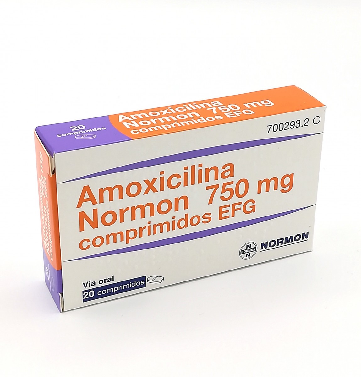 AMOXICILINA NORMON 750 MG COMPRIMIDOS EFG  , 24 comprimidos fotografía del envase.