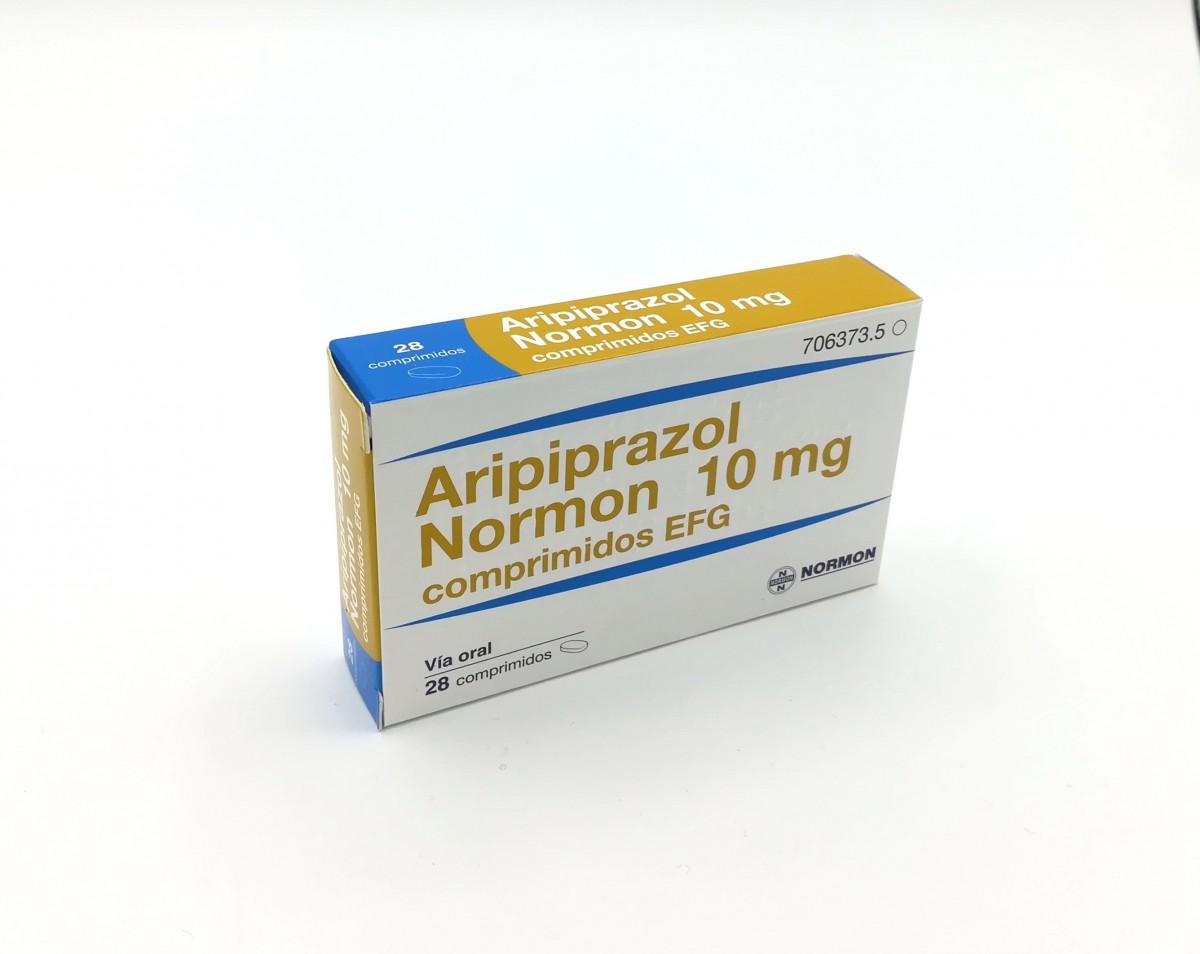 ARIPIPRAZOL NORMON 10 MG COMPRIMIDOS EFG , 28 comprimidos fotografía del envase.