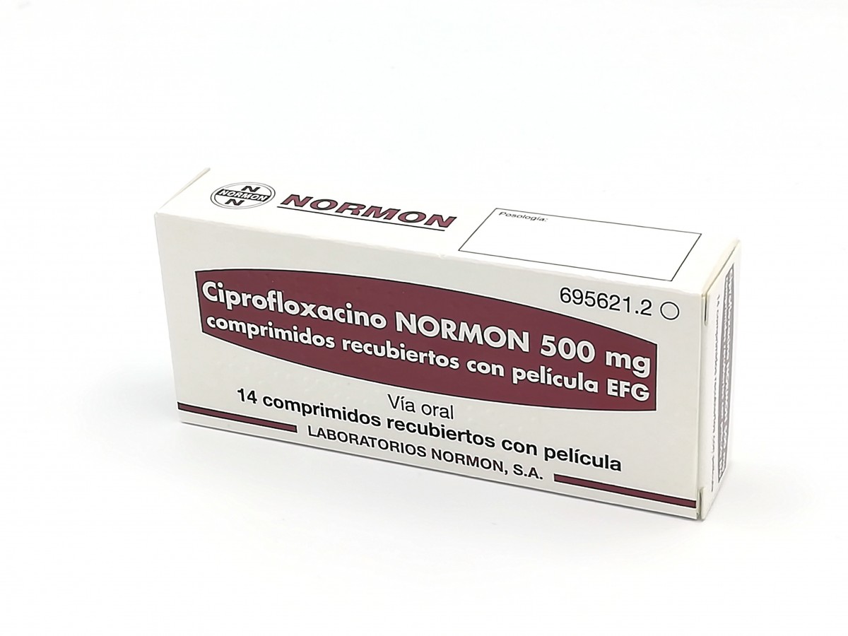 CIPROFLOXACINO NORMON 500 mg COMPRIMIDOS RECUBIERTOS CON PELICULA EFG , 20 comprimidos fotografía del envase.