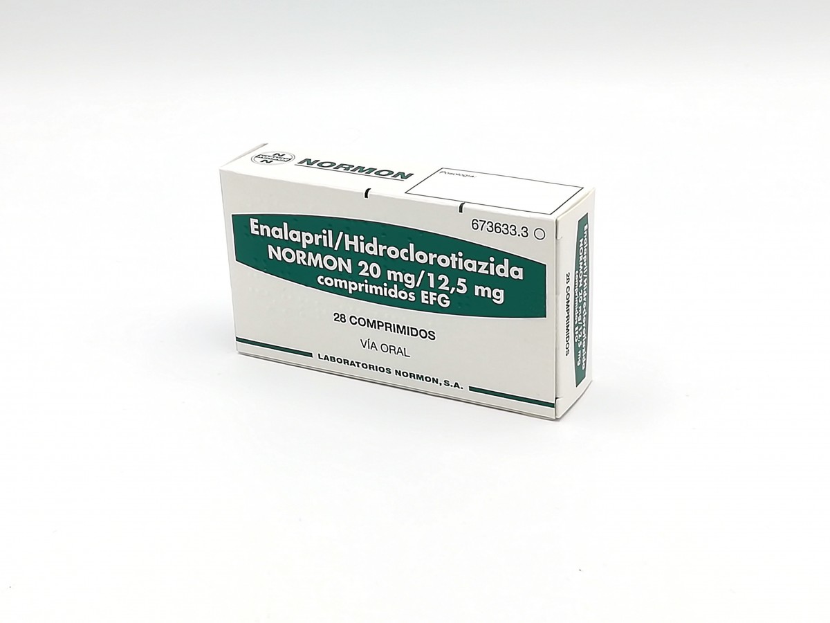ENALAPRIL/HIDROCLOROTIAZIDA NORMON 20 mg/12,5 mg COMPRIMIDOS EFG, 28 comprimidos fotografía del envase.