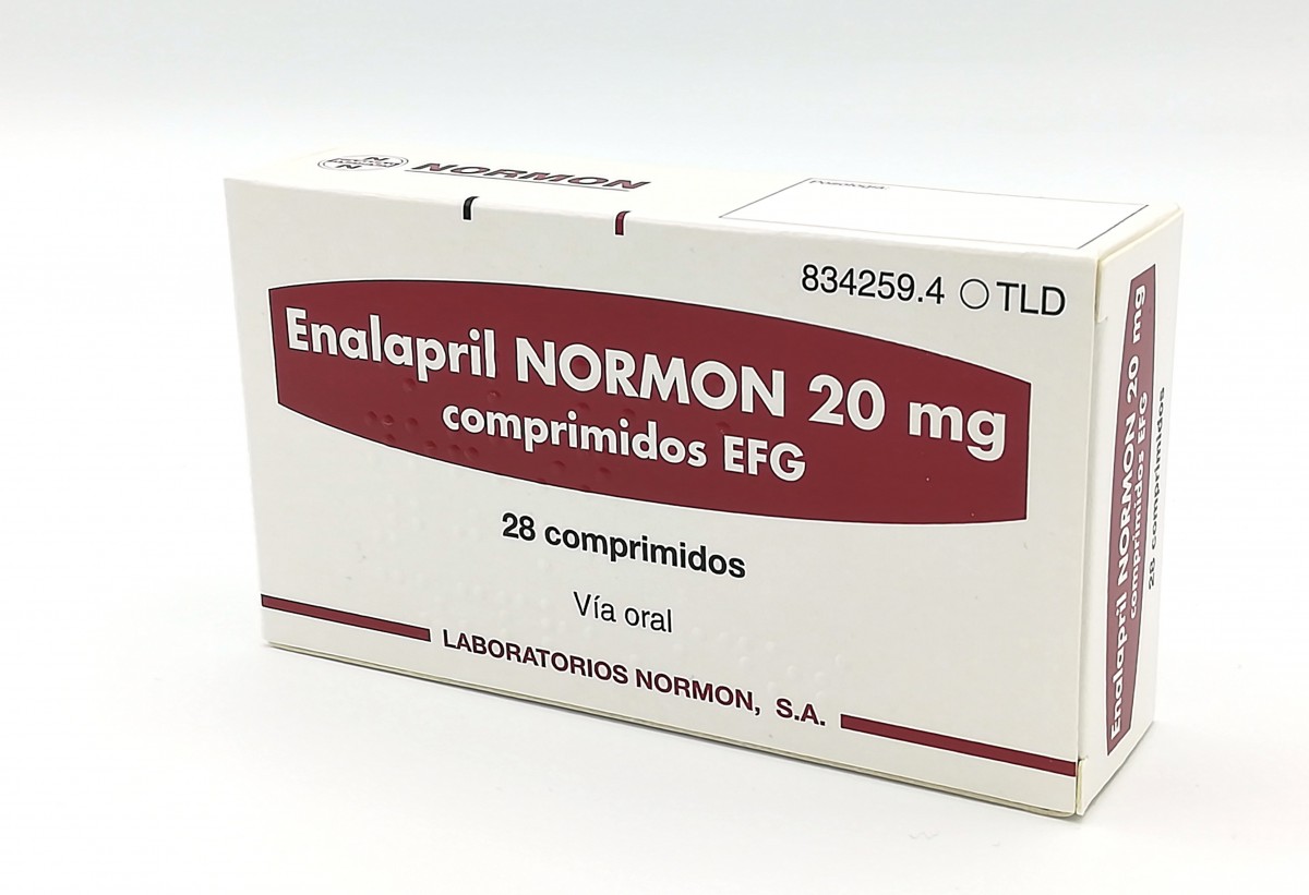 ENALAPRIL NORMON 20 mg COMPRIMIDOS EFG , 500 comprimidos fotografía del envase.