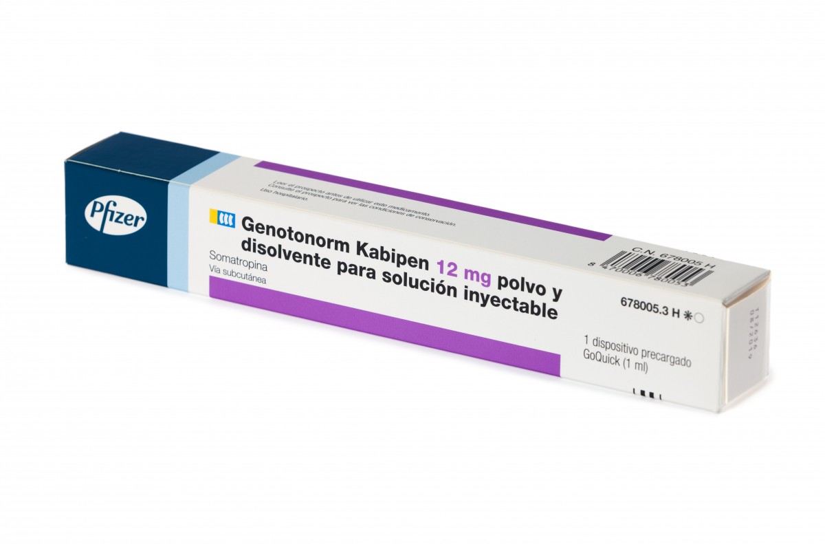 GENOTONORM KABIPEN 12 mg POLVO Y DISOLVENTE PARA SOLUCION INYECTABLE , 1 vial de doble cámara fotografía del envase.