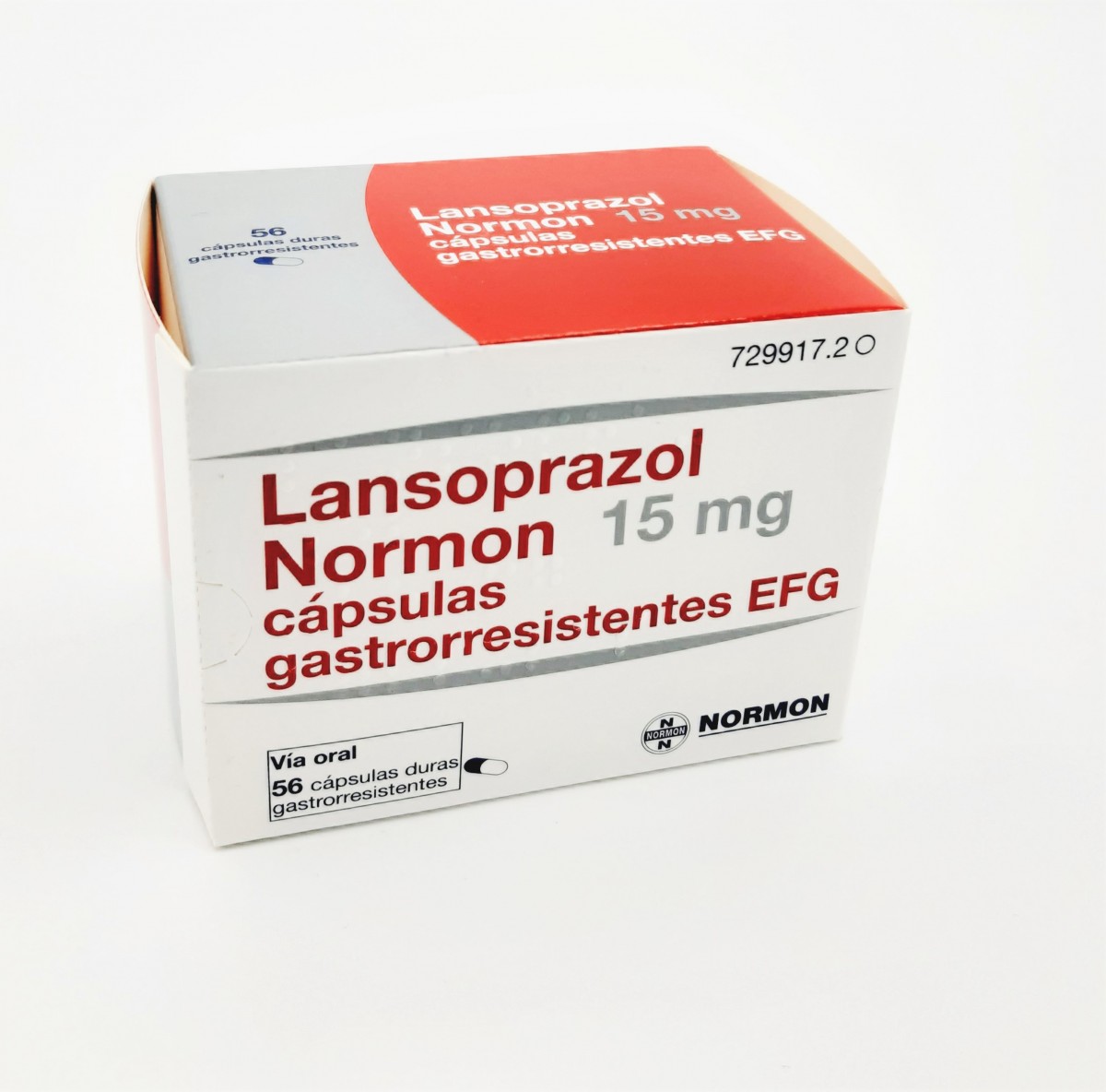 LANSOPRAZOL NORMON 15 mg CAPSULAS GASTRORRESISTENTES EFG, 500 cápsulas fotografía del envase.
