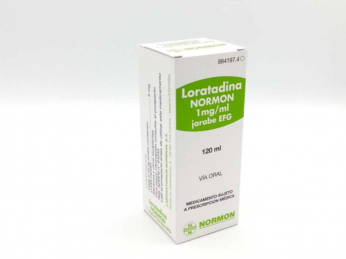LORATADINA NORMON 1 mg/ml JARABE EFG, 1 frasco de 120 ml fotografía del envase.