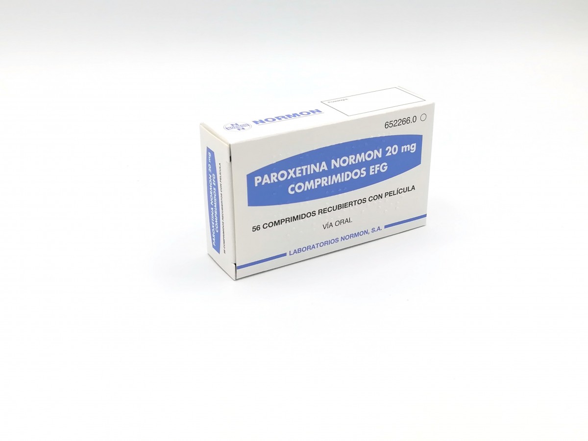 PAROXETINA NORMON 20 mg COMPRIMIDOS RECUBIERTOS CON PELICULA EFG, 500 comprimidos fotografía del envase.