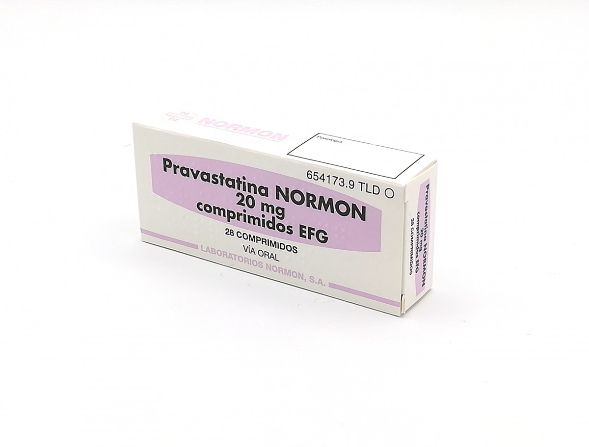 PRAVASTATINA NORMON 20 mg COMPRIMIDOS EFG, 28 comprimidos fotografía del envase.