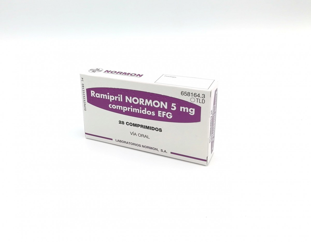 RAMIPRIL NORMON 5 mg COMPRIMIDOS EFG, 500 comprimidos fotografía del envase.