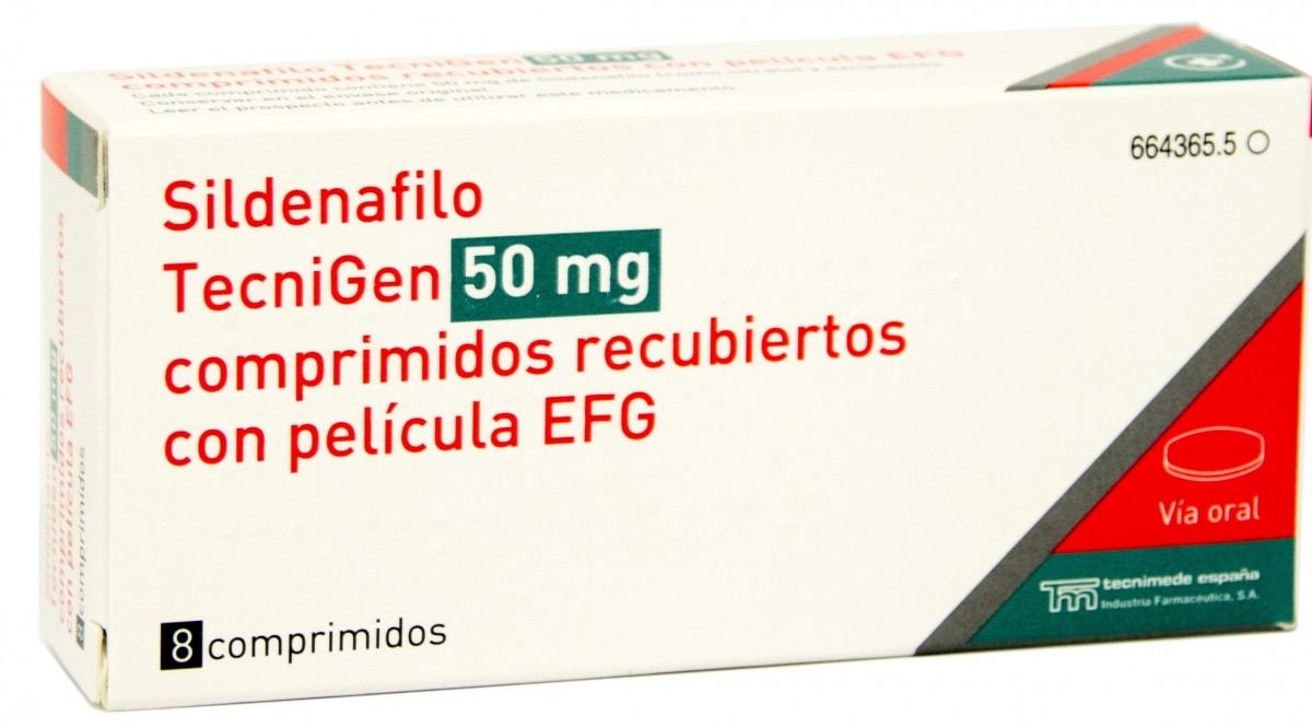 SILDENAFILO TECNIGEN 50 mg COMPRIMIDOS RECUBIERTOS CON PELICULA EFG , 4 comprimidos fotografía del envase.
