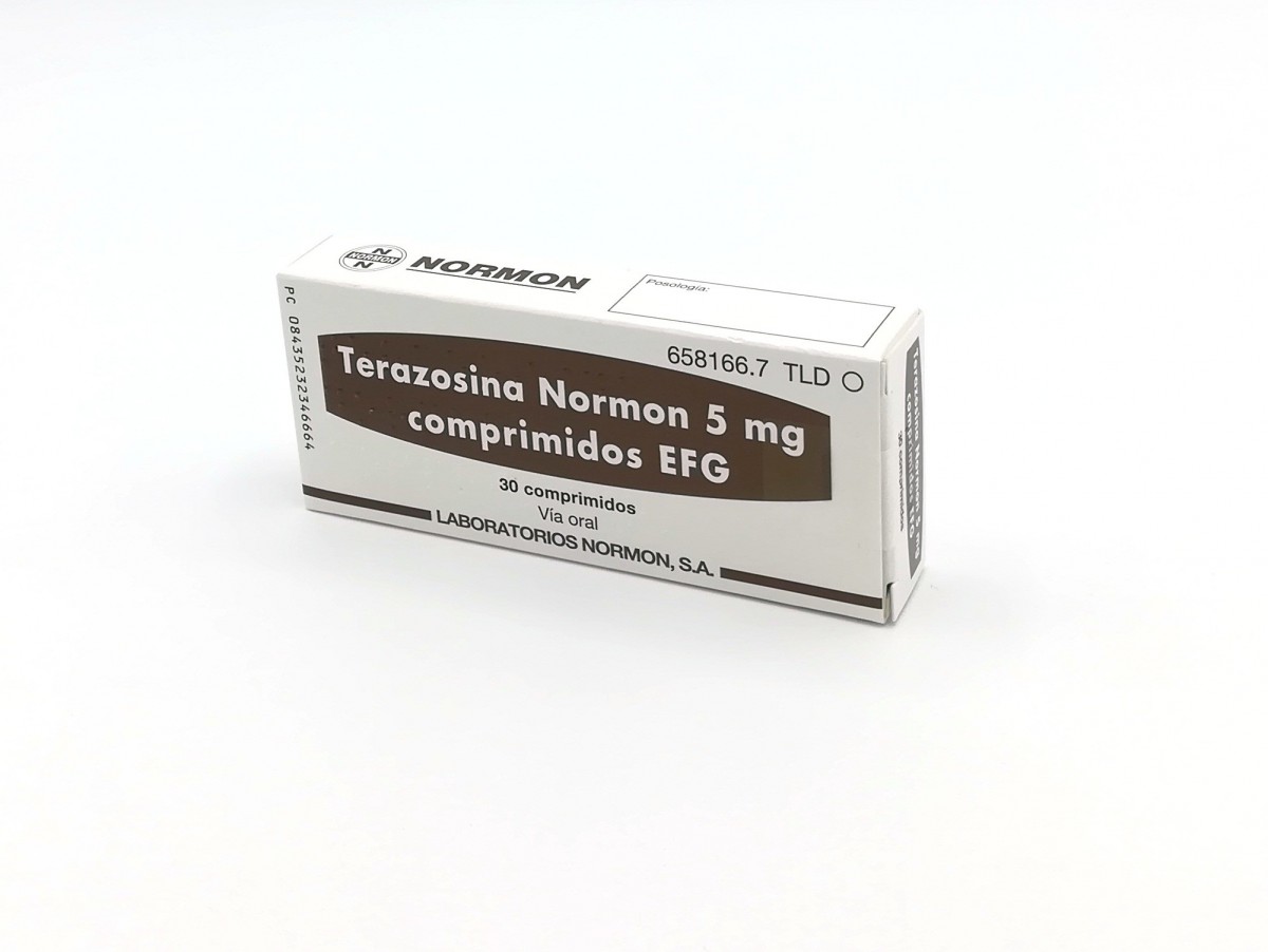 TERAZOSINA NORMON 5 mg COMPRIMIDOS EFG, 30 comprimidos fotografía del envase.