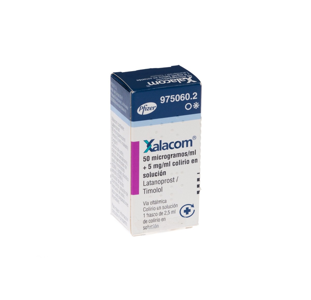 XALACOM 50 microgramos/ml + 5 mg/ml COLIRIO EN SOLUCION , 1 frasco de 2,5 ml fotografía del envase.