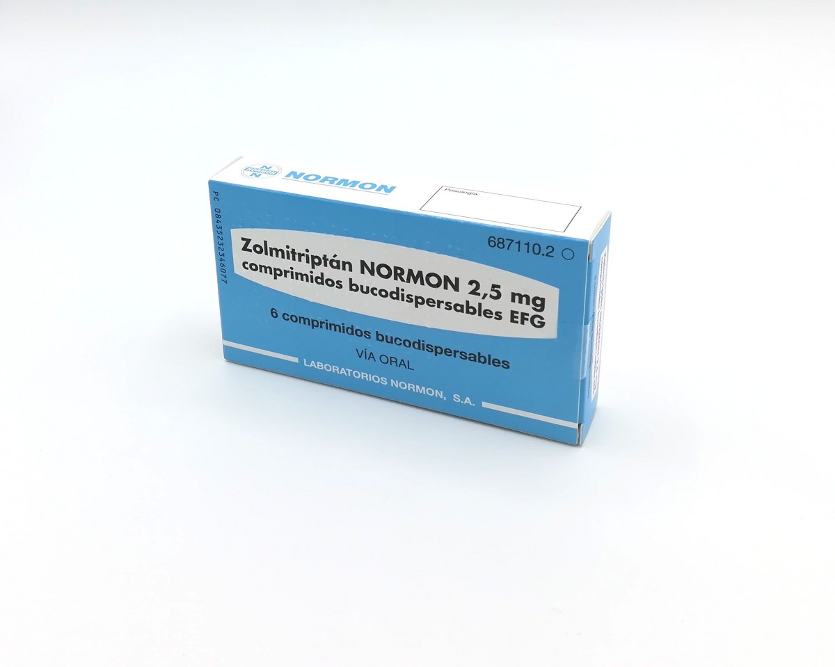 ZOLMITRIPTAN NORMON 2,5 mg COMPRIMIDOS BUCODISPERSABLES EFG , 6 comprimidos fotografía del envase.