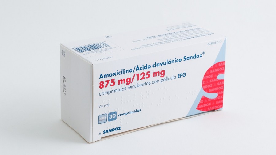 AMOXICILINA/ACIDO CLAVULANICO SANDOZ 875 mg/125 mg COMPRIMIDOS RECUBIERTOS CON PELICULA EFG, 24 comprimidos fotografía del envase.