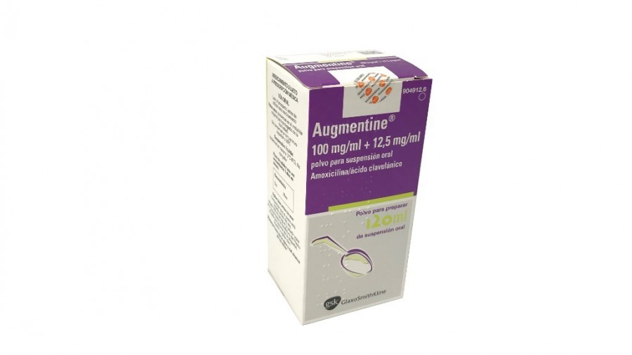 AUGMENTINE 100mg/ml + 12,5 mg/ml POLVO PARA SUSPENSION ORAL , 1 frasco de 30 ml fotografía del envase.