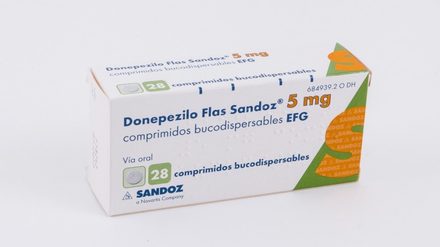 DONEPEZILO FLAS SANDOZ 5 mg COMPRIMIDOS BUCODISPERSABLES EFG , 28 comprimidos fotografía del envase.