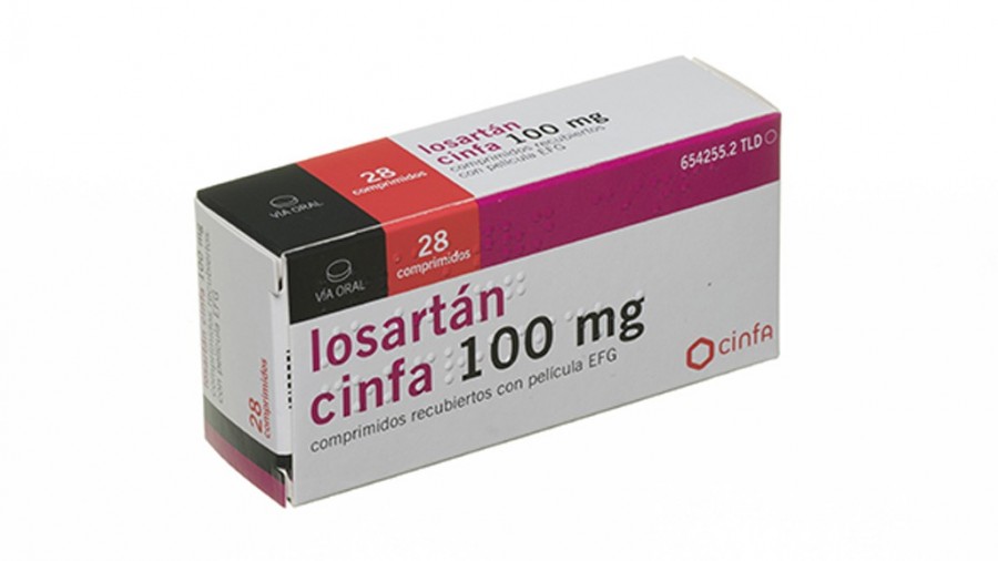 LOSARTAN CINFA 100 mg COMPRIMIDOS RECUBIERTOS CON PELICULA EFG, 500 comprimidos fotografía del envase.
