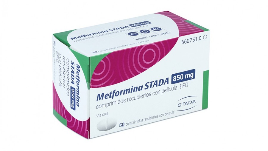 METFORMINA STADA 850 mg COMPRIMIDOS RECUBIERTOS CON PELICULA EFG, 50 comprimidos fotografía del envase.