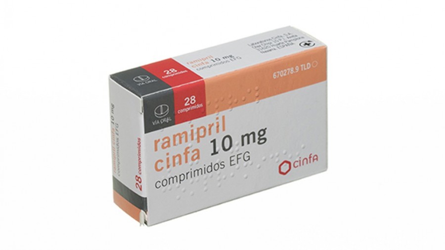 RAMIPRIL CINFA 10 mg COMPRIMIDOS EFG , 28 comprimidos fotografía del envase.