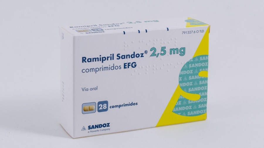 RAMIPRIL SANDOZ 2,5 mg COMPRIMIDOS EFG , 28 comprimidos fotografía del envase.