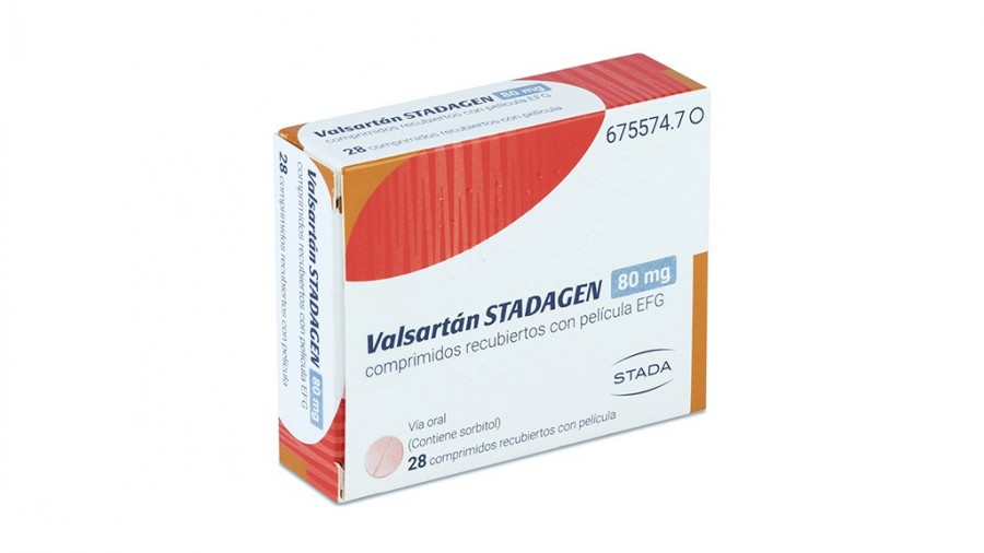 VALSARTAN STADAFARMA 80 mg COMPRIMIDOS RECUBIERTOS CON PELICULA EFG, 28 comprimidos fotografía del envase.