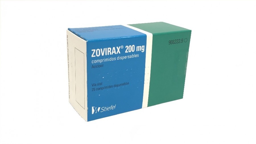 ZOVIRAX 200 mg COMPRIMIDOS DISPERSABLES , 25 comprimidos fotografía del envase.