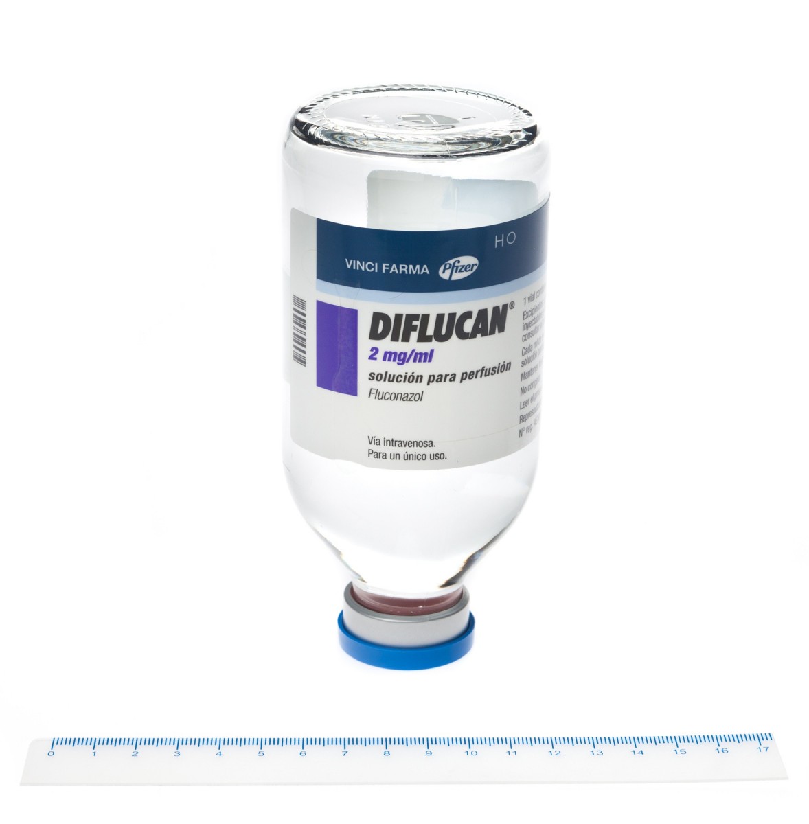 DIFLUCAN 2 mg/ml SOLUCION PARA PERFUSION ,  50 viales de 50 ml fotografía de la forma farmacéutica.