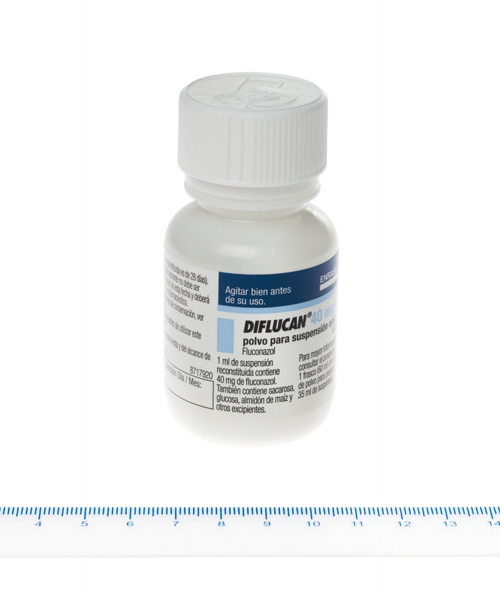 DIFLUCAN 40 mg/ml POLVO PARA SUSPENSION ORAL, 1 frasco de 35 ml fotografía de la forma farmacéutica.