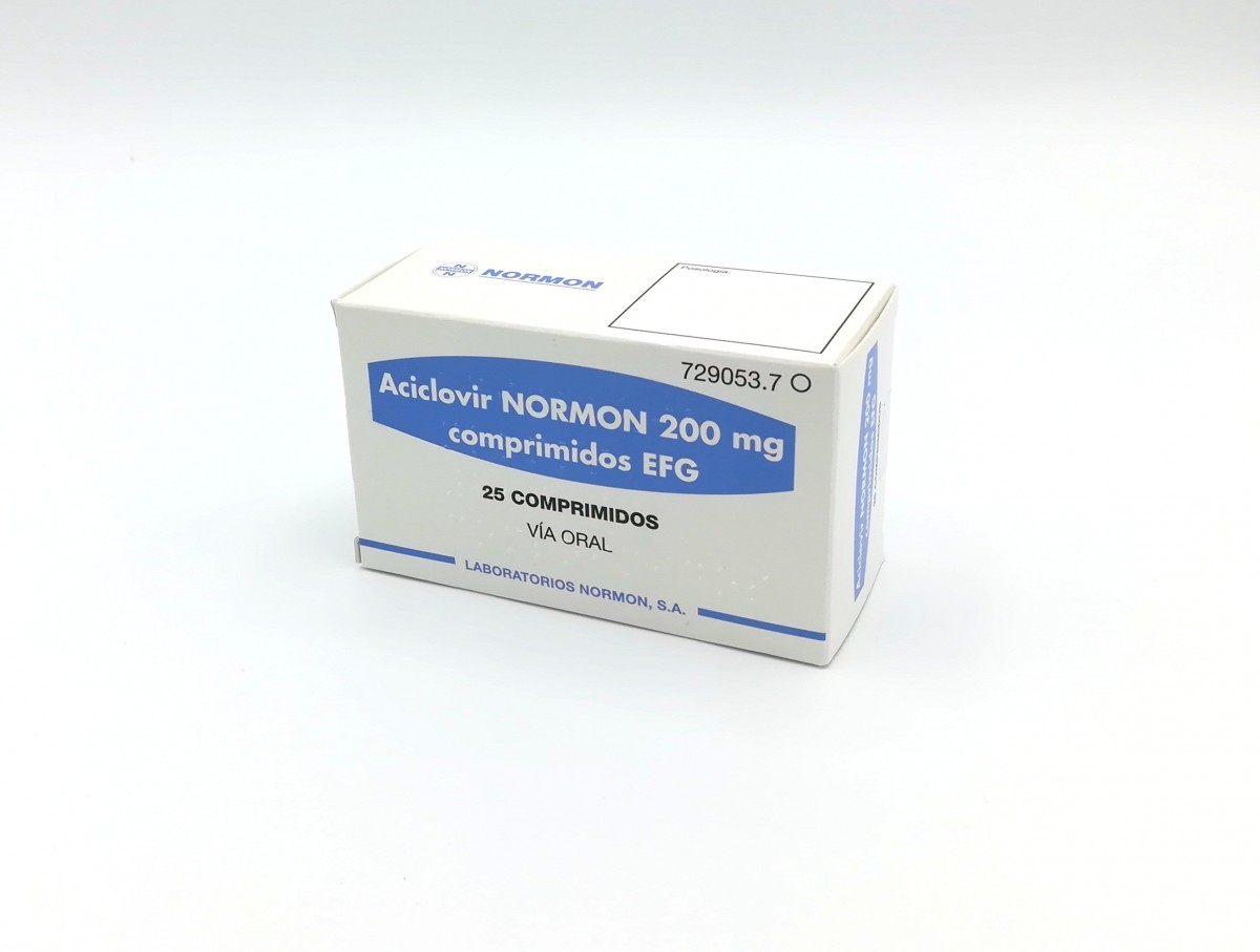 ACICLOVIR NORMON 200 mg COMPRIMIDOS EFG, 25 comprimidos fotografía del envase.