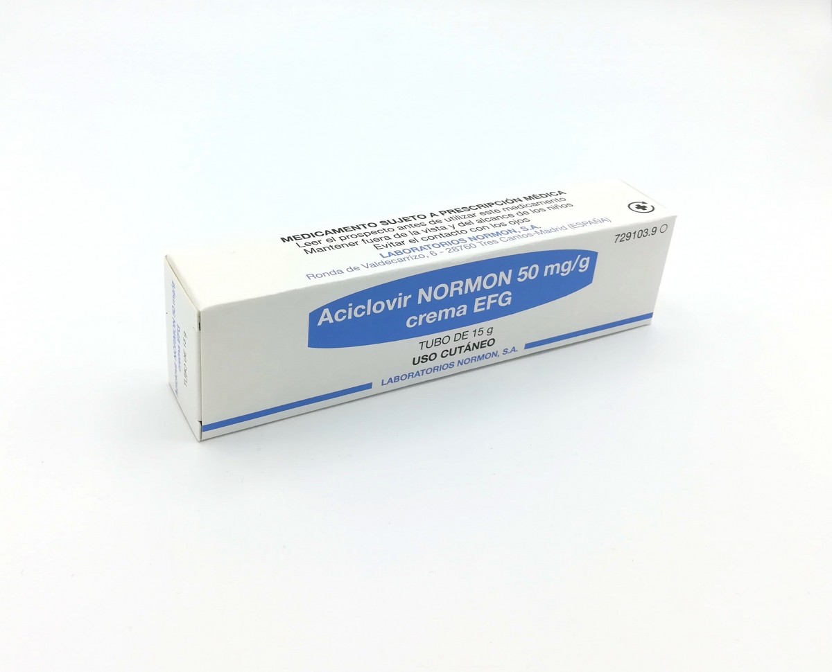 ACICLOVIR NORMON 50 mg/g CREMA EFG , 1 tubo de 2 g fotografía del envase.