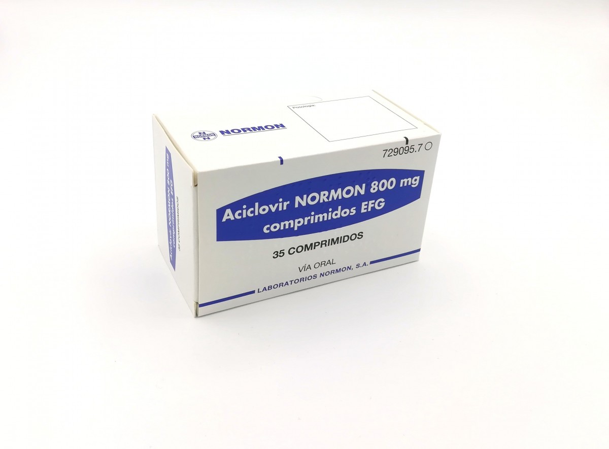 ACICLOVIR NORMON 800 mg COMPRIMIDOS EFG, 35 comprimidos fotografía del envase.