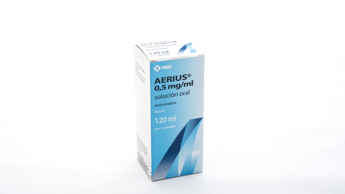 AERIUS 0,5 MG/ML SOLUCION ORAL , 1 frasco de 120 ml fotografía del envase.