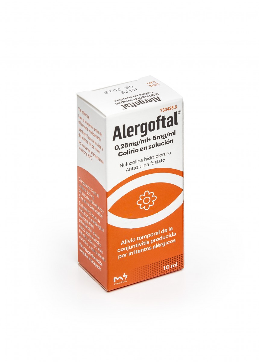 ALERGOFTAL 0,25 mg/ml+ 5 mg/ml COLIRIO EN SOLUCION , 1 frasco de 10 ml fotografía del envase.