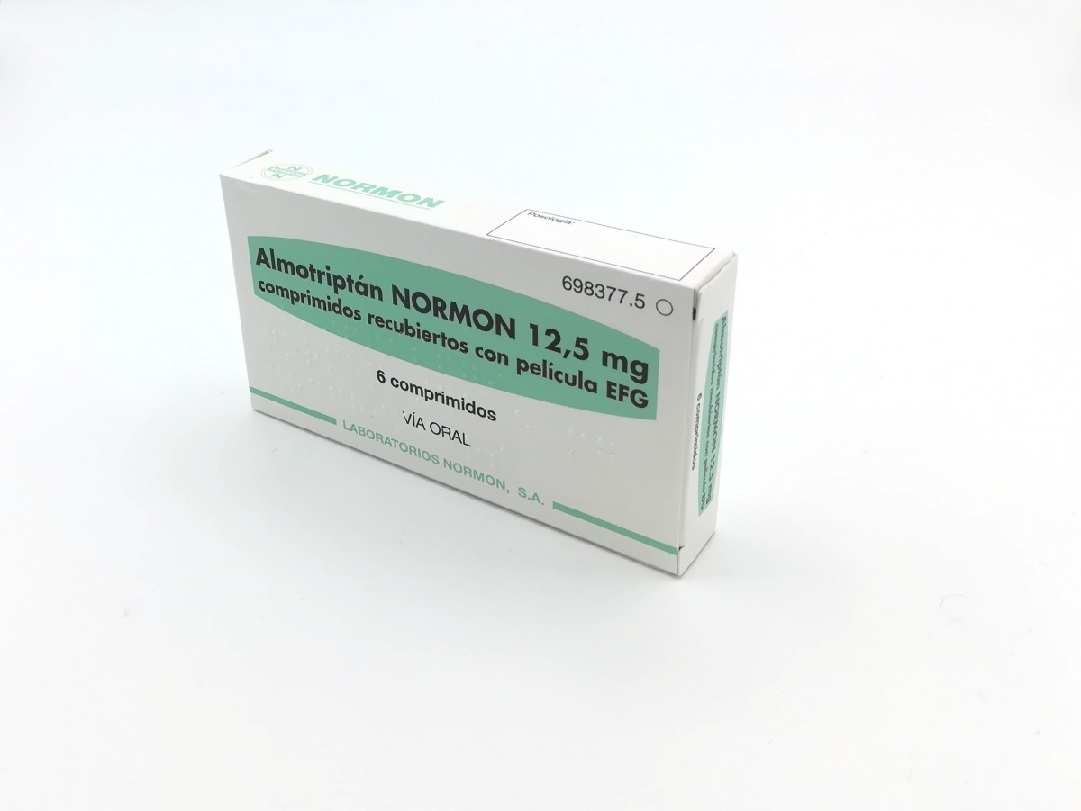 ALMOTRIPTAN NORMON 12,5 MG COMPRIMIDOS RECUBIERTOS CON PELICULA EFG , 4 comprimidos fotografía del envase.