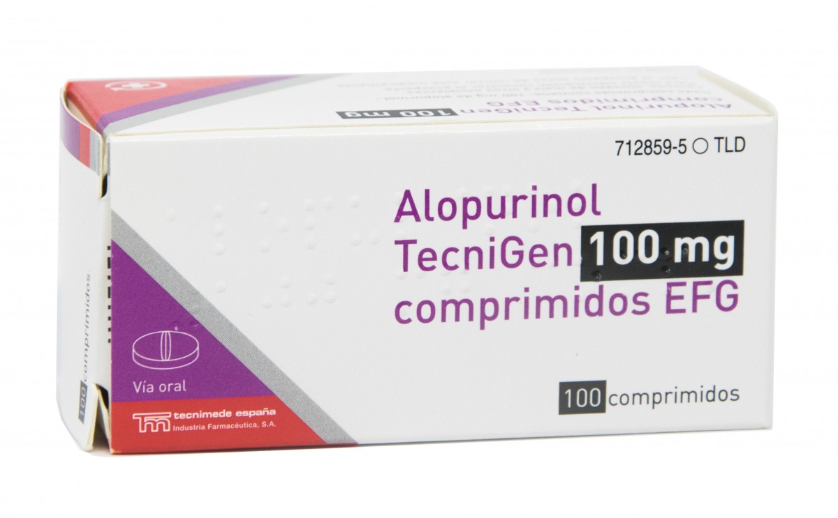 ALOPURINOL TECNIGEN 100 MG COMPRIMIDOS EFG 100 comprimidos fotografía del envase.