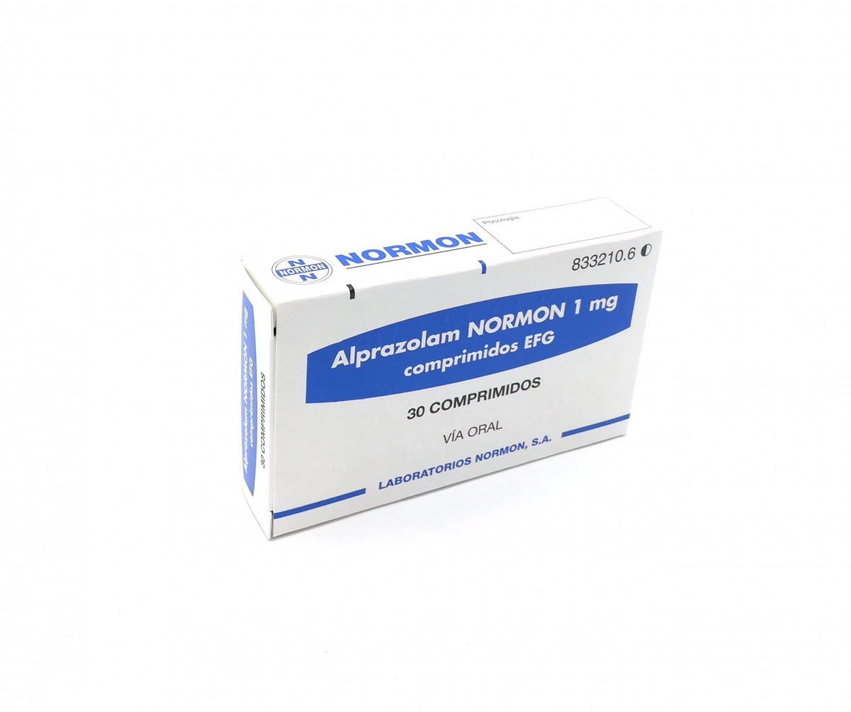 ALPRAZOLAM NORMON 1 mg COMPRIMIDOS EFG, 30 comprimidos fotografía del envase.
