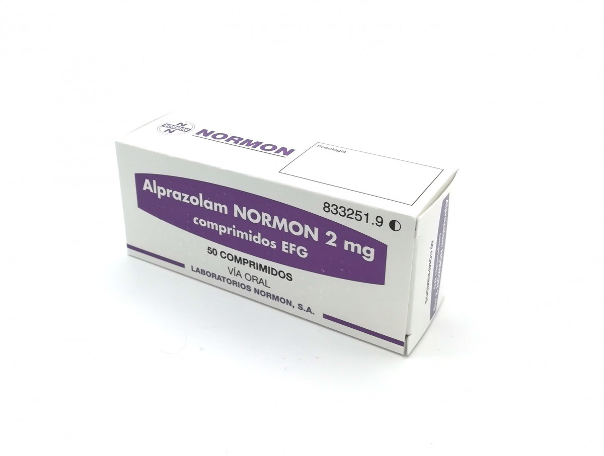ALPRAZOLAM NORMON 2 mg COMPRIMIDOS EFG, 500 comprimidos fotografía del envase.