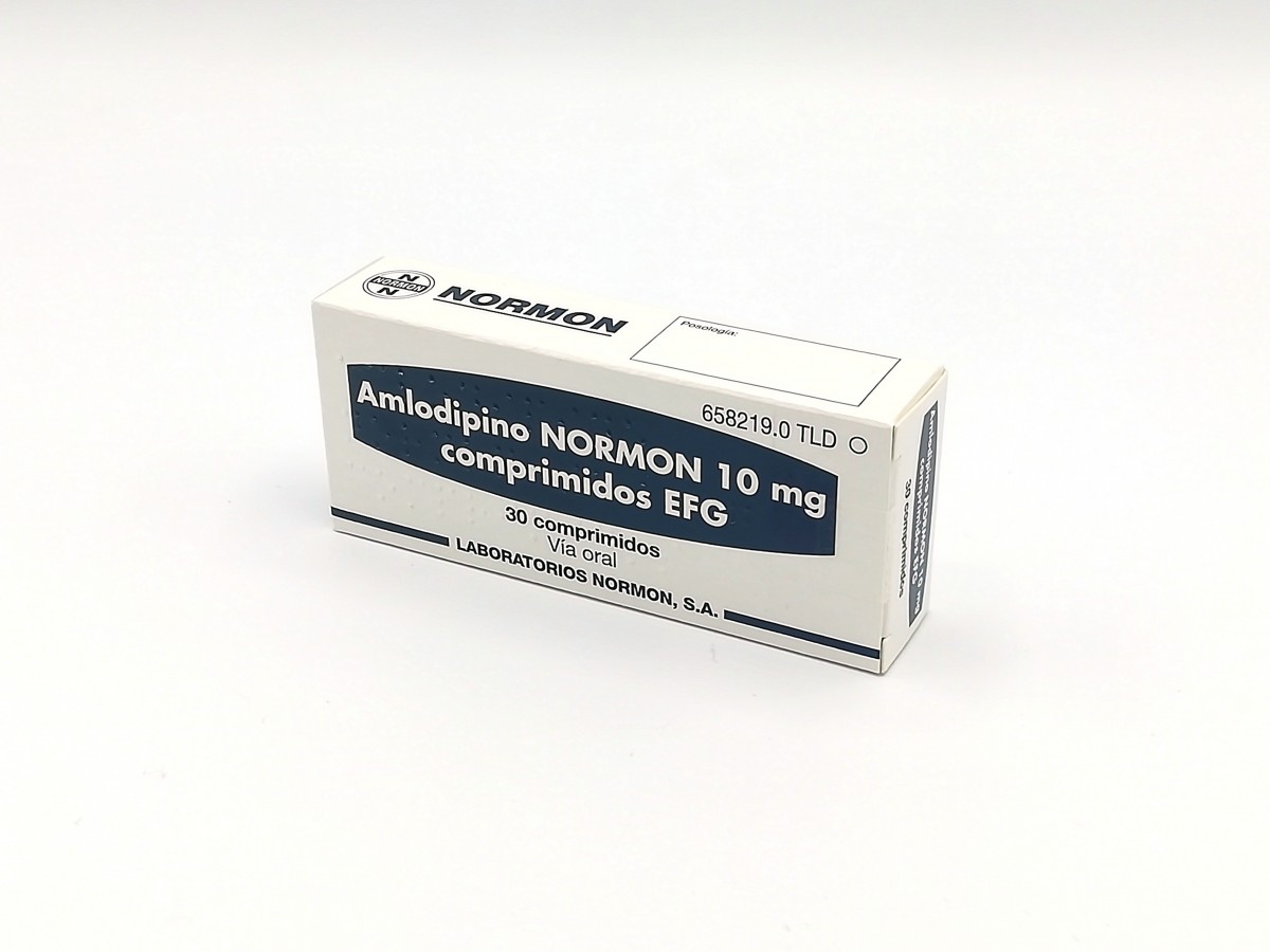 AMLODIPINO NORMON 10 mg COMPRIMIDOS EFG , 500 comprimidos fotografía del envase.