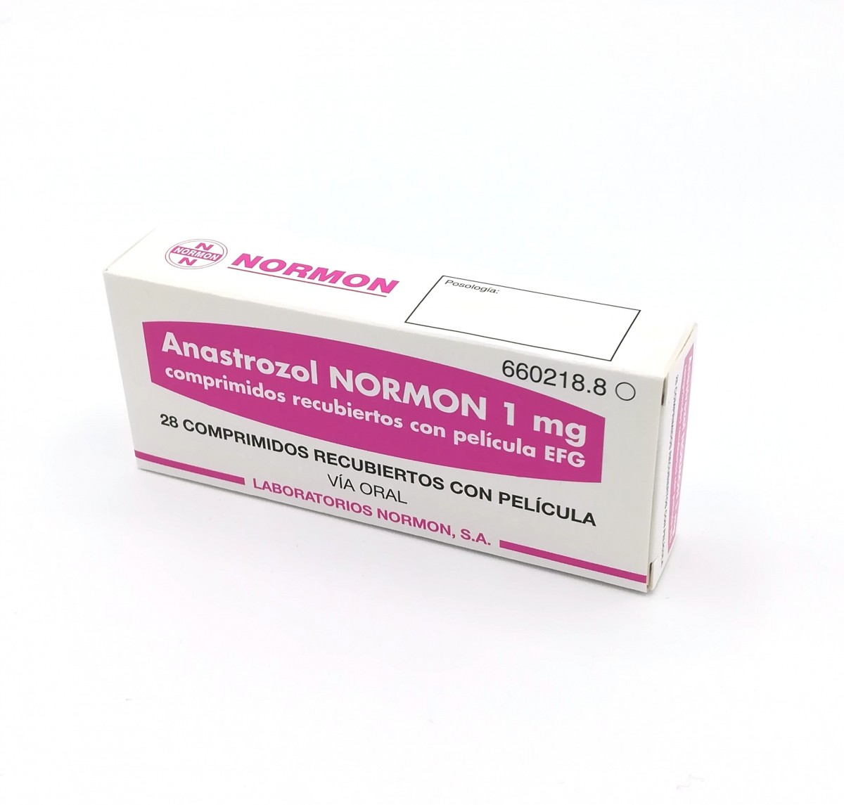 ANASTROZOL NORMON 1 mg COMPRIMIDOS RECUBIERTOS CON PELICULA EFG, 28 comprimidos fotografía del envase.