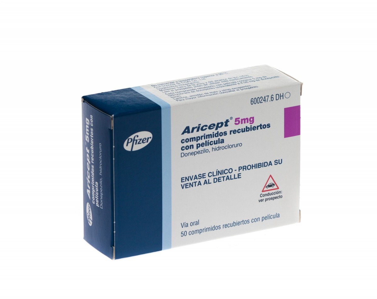 ARICEPT 5 mg COMPRIMIDOS RECUBIERTOS CON PELICULA , 28 comprimidos fotografía del envase.