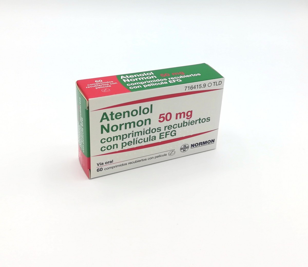 ATENOLOL NORMON 50 mg COMPRIMIDOS RECUBIERTOS EFG , 30 comprimidos fotografía del envase.