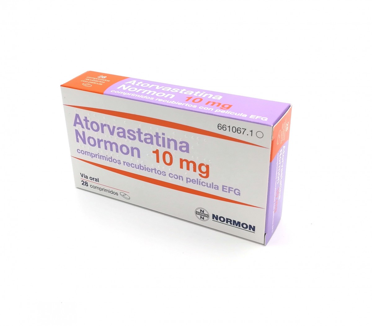 ATORVASTATINA NORMON 10 mg COMPRIMIDOS RECUBIERTOS CON PELICULA EFG , 28 comprimidos fotografía del envase.