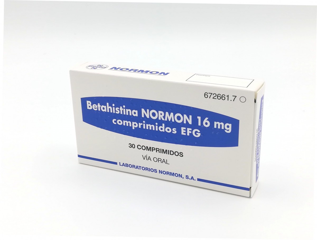 BETAHISTINA NORMON 16 mg COMPRIMIDOS EFG, 30 comprimidos fotografía del envase.