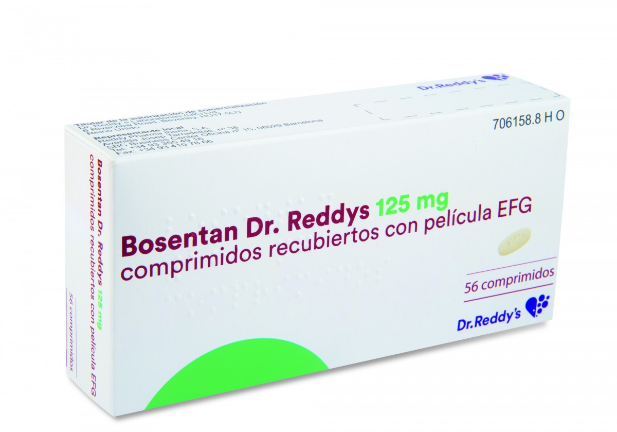 BOSENTAN DR. REDDYS 125 MG COMPRIMIDOS RECUBIERTOS CON PELICULA EFG , 56 comprimidos fotografía del envase.