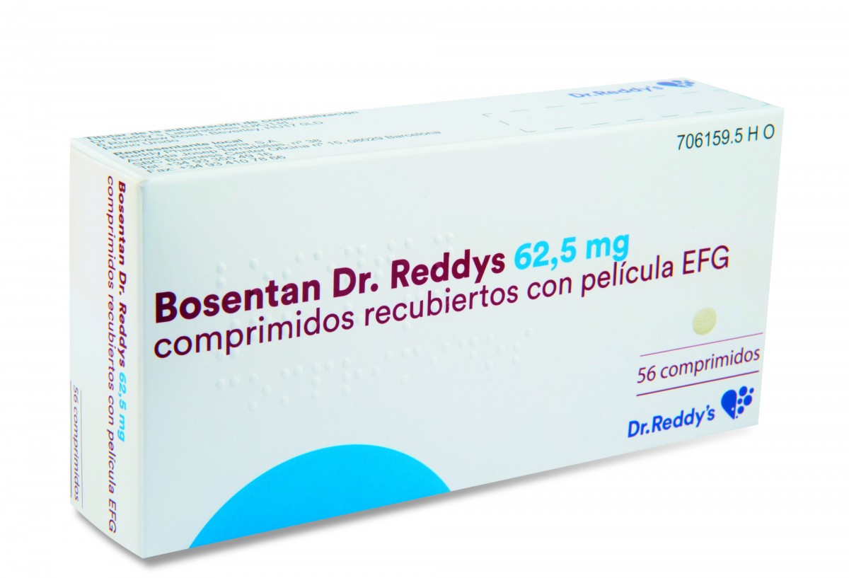 BOSENTAN DR. REDDYS 62,5 MG COMPRIMIDOS RECUBIERTOS CON PELICULA EFG , 56 comprimidos fotografía del envase.