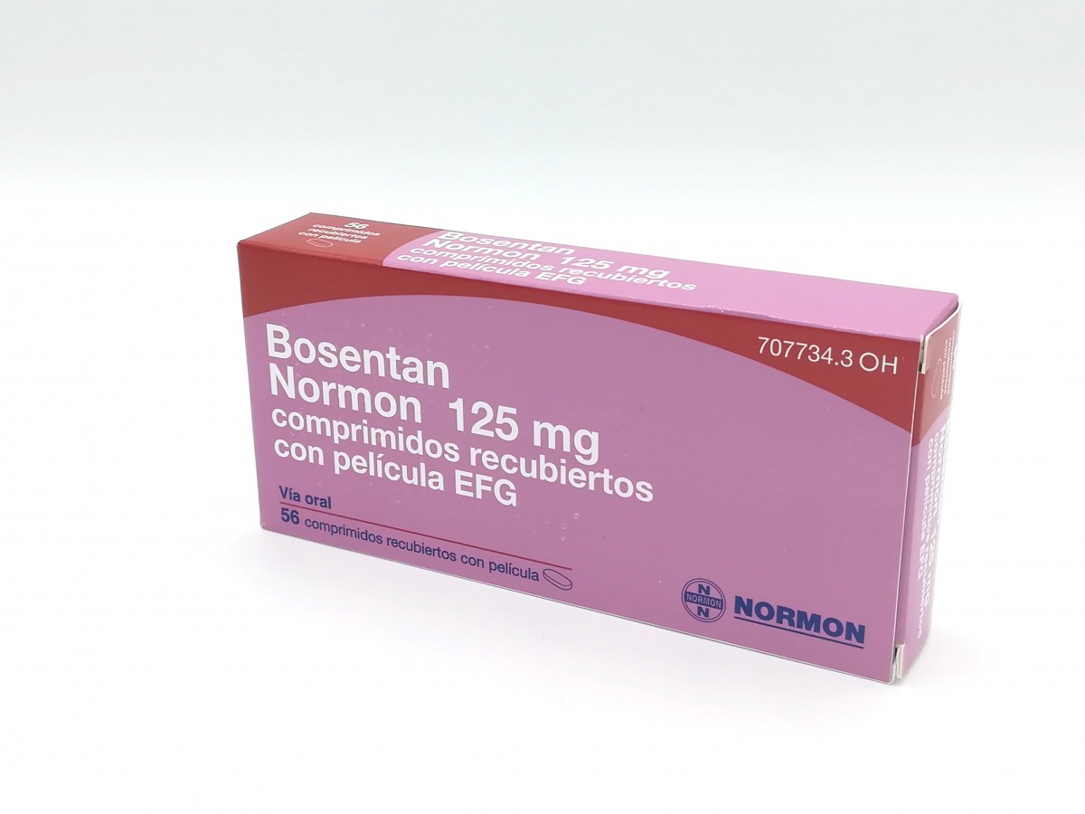 BOSENTAN NORMON 125 MG COMPRIMIDOS RECUBIERTOS CON PELICULA EFG , 56 comprimidos (Blister Al/PVDC/PE) fotografía del envase.