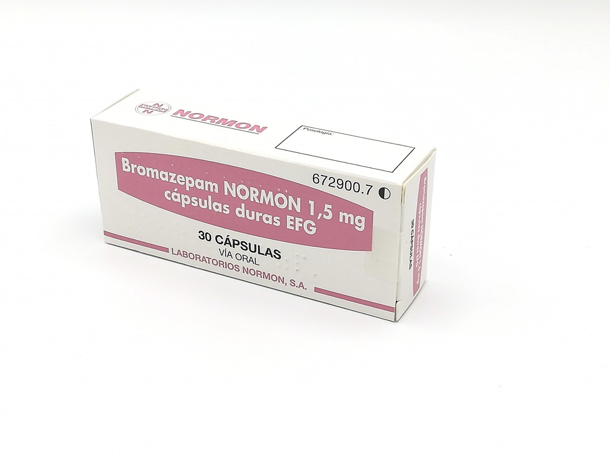 BROMAZEPAM NORMON 1,5 mg CAPSULAS DURAS EFG, 30 cápsulas fotografía del envase.