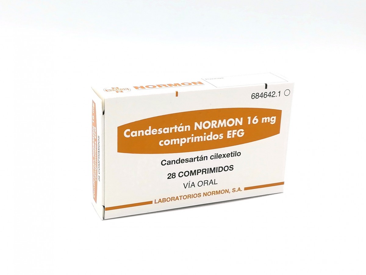 CANDESARTAN NORMON 16 mg COMPRIMIDOS EFG, 28 comprimidos fotografía del envase.
