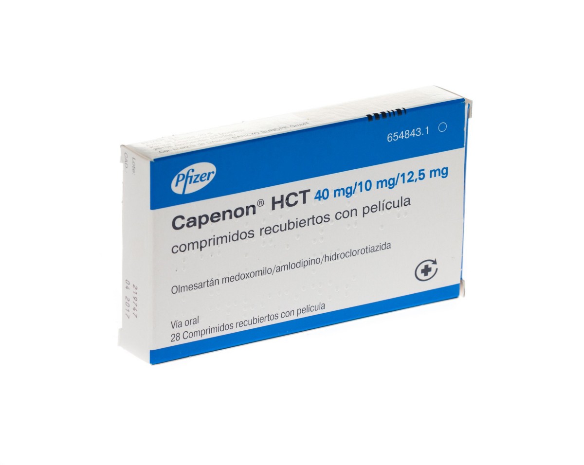 CAPENON HCT 40 mg/10 mg/12,5 mg COMPRIMIDOS RECUBIERTOS CON PELICULA, 28 comprimidos fotografía del envase.